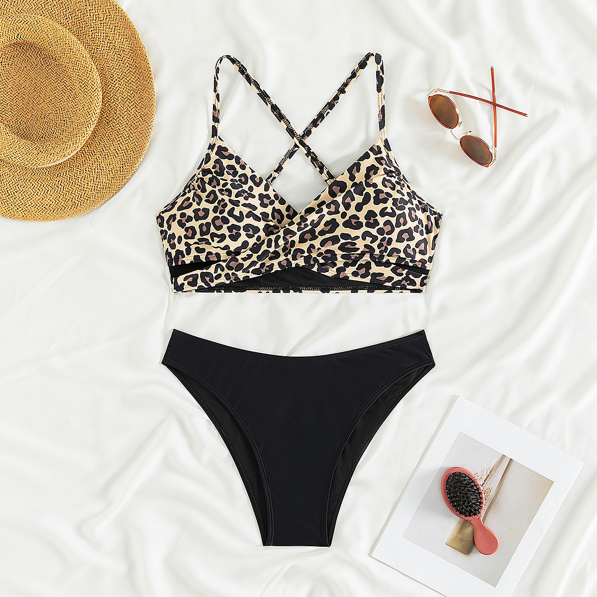2025 New Bikini Cross-border European and American AliExpress Leopard Print Sexy Bikini Split Swimsuit for Women