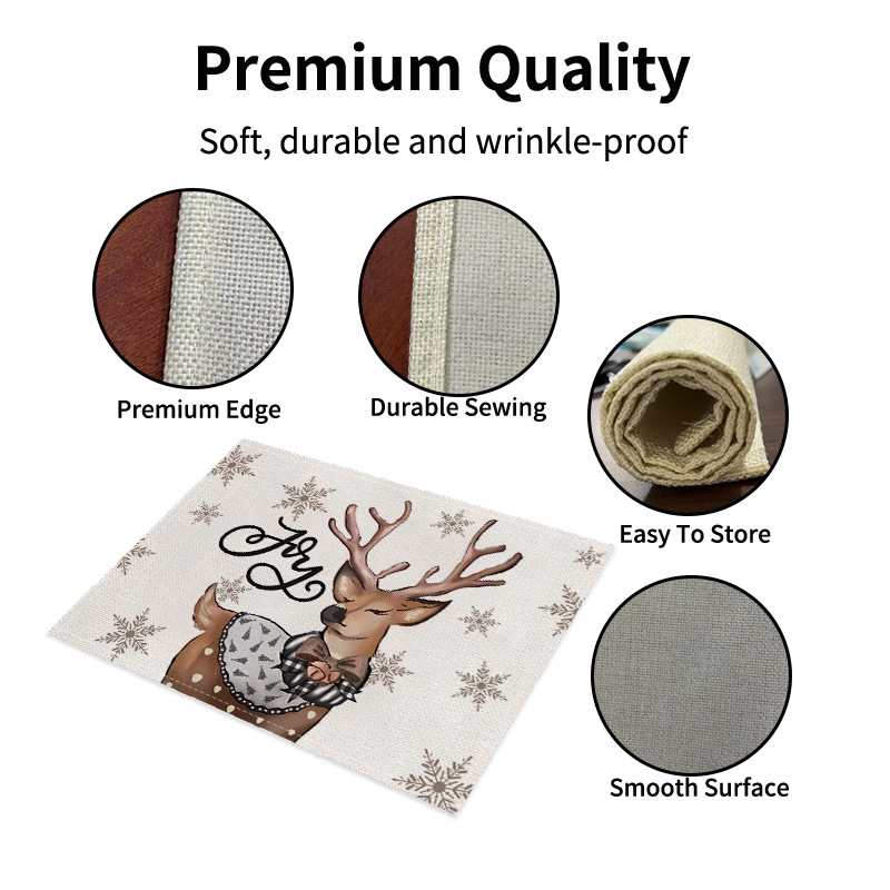 Amazon popular Christmas placemat restaurant atmosphere layout table mat linen printed insulation mat Western placemat wholesale
