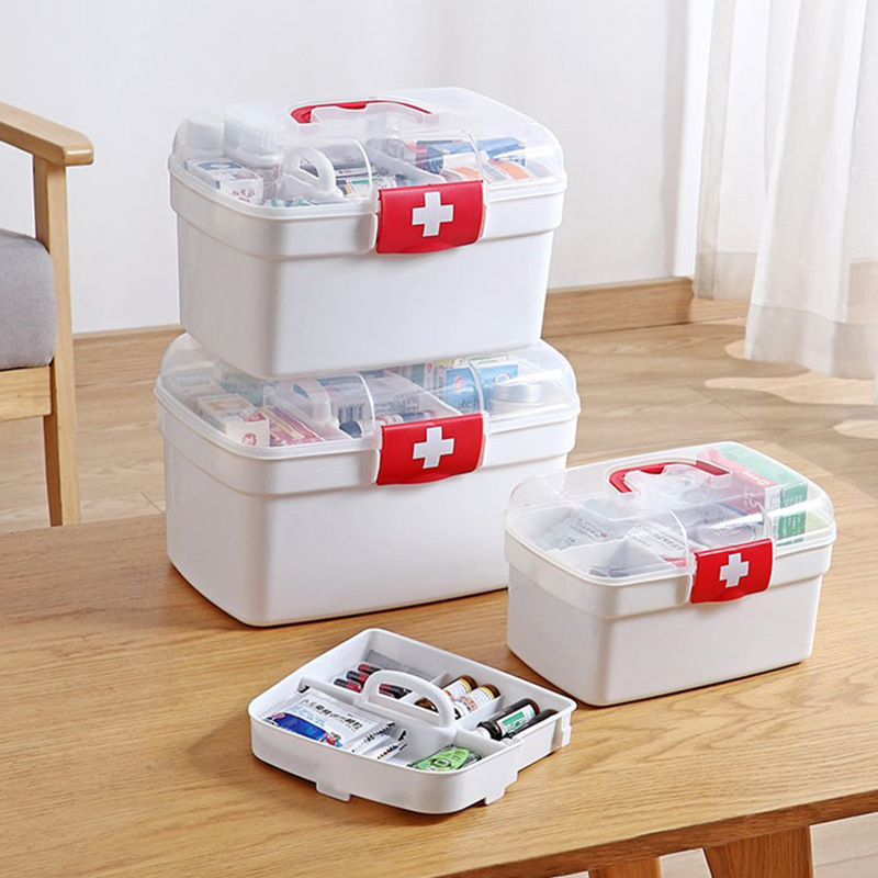 Medicine box household plastic multi-layer storage box portable portable first aid box medicine box manufacturers wholesale printable logo