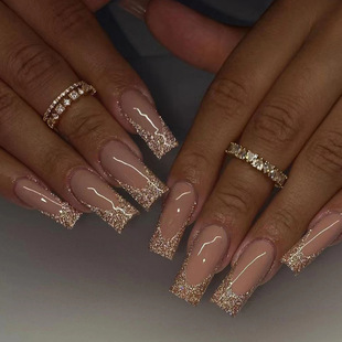 Wear manicure golden glitter French wear manicure finished product batch hair sticker nail piece wholesale press on nails