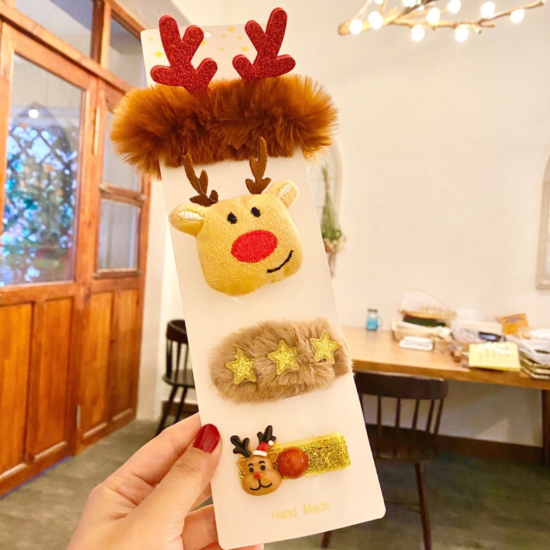 Cross-border hot Christmas hair accessories rubber band brooch clip set Christmas festival gift hairpin spot wholesale