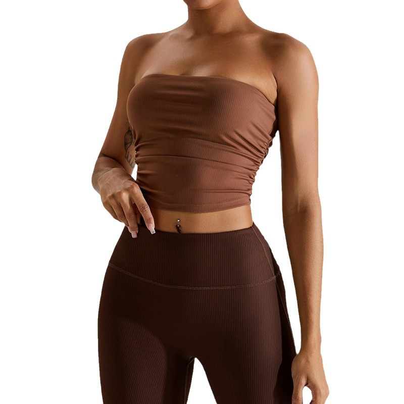 Autumn and winter New wrapped chest yoga clothes top women's thread pleated tube top quick-drying slim sports underwear fitness clothes