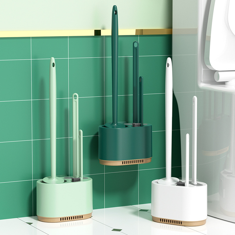 New 3-in-1 Wall-Mounted Toilet Brush Set for Home Bathroom Corner Cleaning Brush with Water Drain Toilet Brush