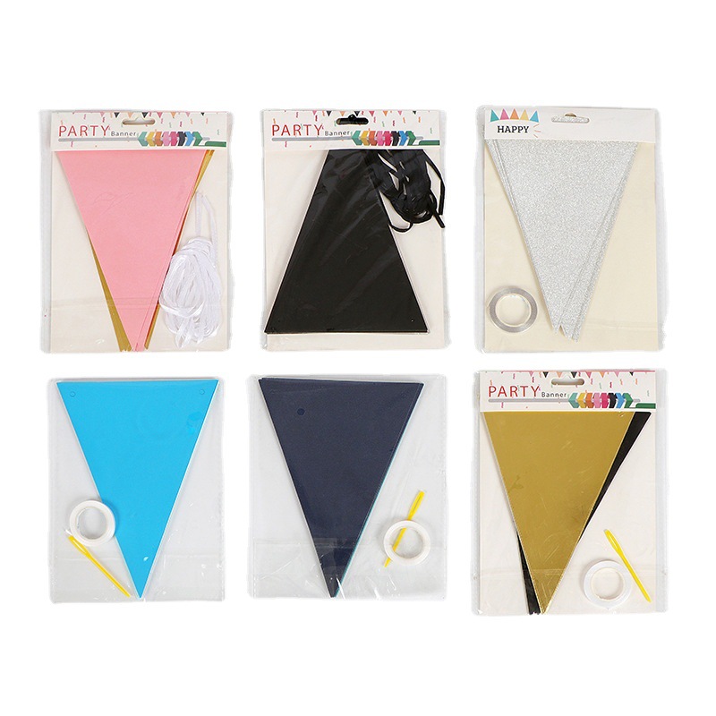 Black gold powder glitter party decoration pennant flag baby birthday kindergarten decoration background banner