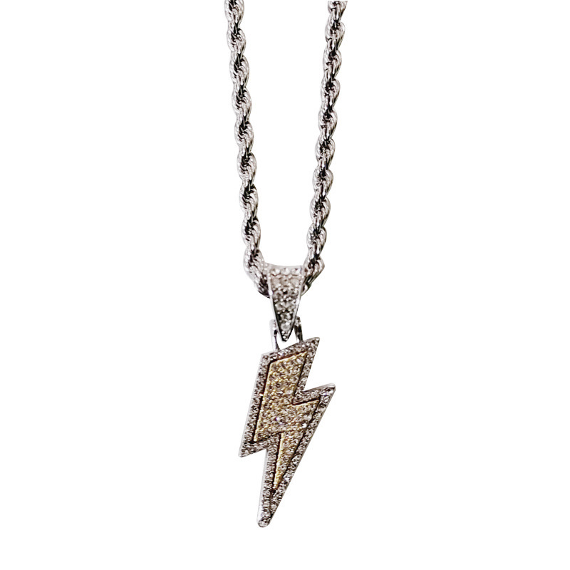 European and American hip hop full diamond lightning necklace personality hip hop men's trendy women's necklace long sweater chain ornaments