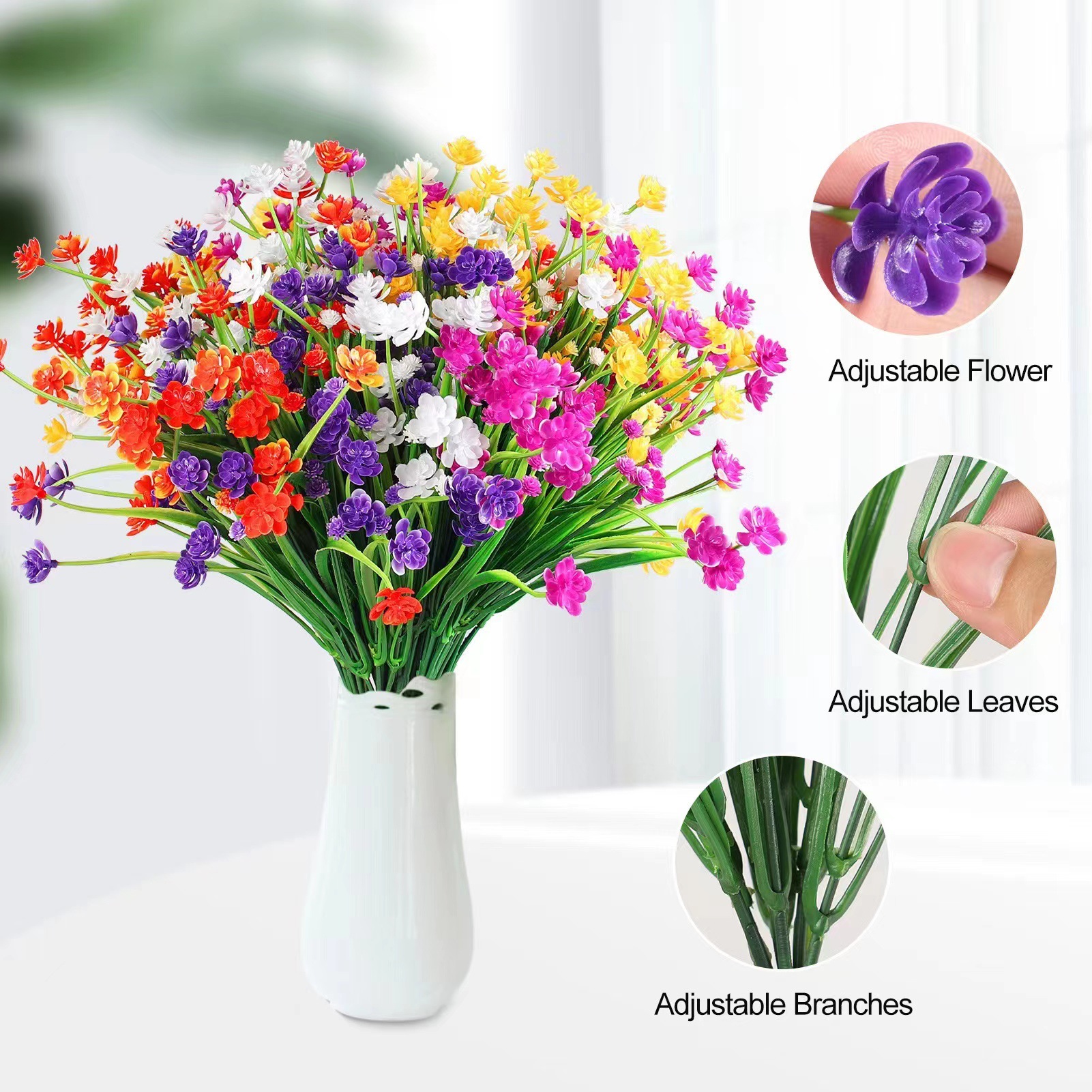 Simulation Green Planting 7 Fork Spring Grass Camellia Gympani Camellia Interior Decoration Simulation Fake Flower Ornaments Props Potted Flower