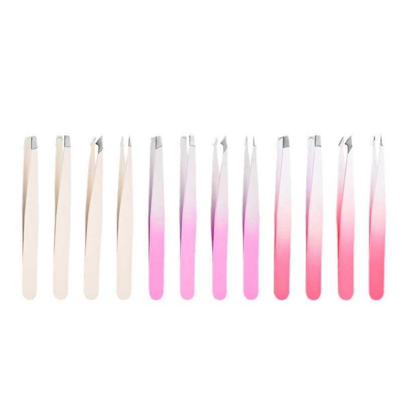 Stainless steel tweezers spray paint eyebrow clip eyebrow shaping tool eyelash clip eyebrow clip four-piece set flat mouth oblique mouth eyebrow clip
