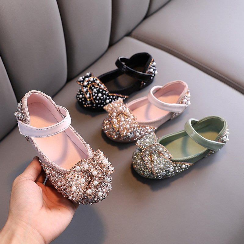 Girls' Single-layer Shoes Spring and Autumn New Casual Colored Diamond Bow Small and Middle-aged Children's Dance Shoes Performance Shoes