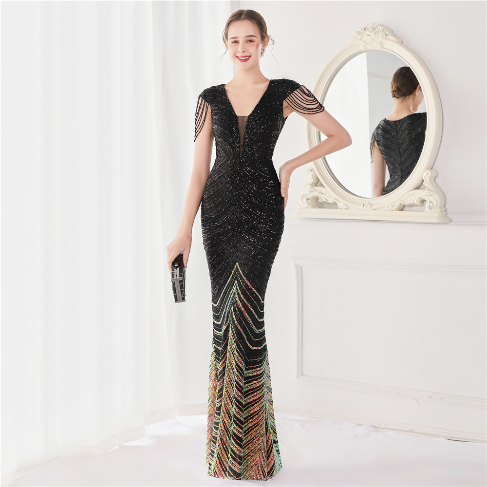 19085# positioning flower beads + craft beads party evening dress sexy long toast bride