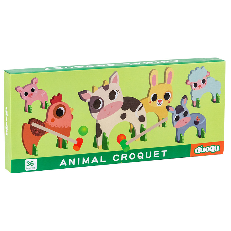 Kids Wooden Animal Croquet Game Animal Gateball Golf Game Educational Toys