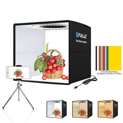 25cm high brightness three color temperature studio product photo adjustable simple photography light box with 12 color background paper