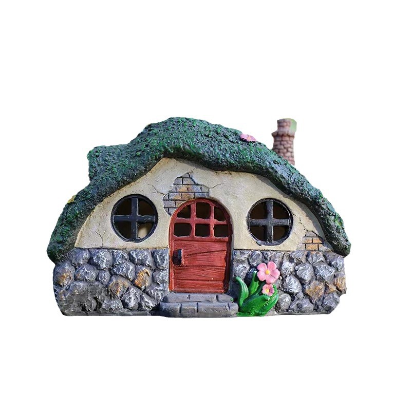 Cross-border hot sale solar outdoor resin mini decorative lamp elf house carving crafts waterproof ornaments