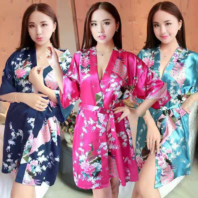 Sade Print Peacock Nightgown Women's Summer Sexy Cardigan Home Clothes Foreign Trade Bathrobe Women