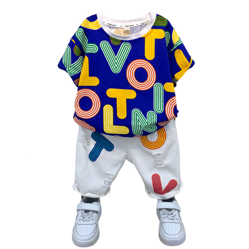 Children's Wear Boy's Summer Short-sleeved Suit 2024 New Style Fashionable Baby Summer Handsome Children's Fashionable Two-piece Suit