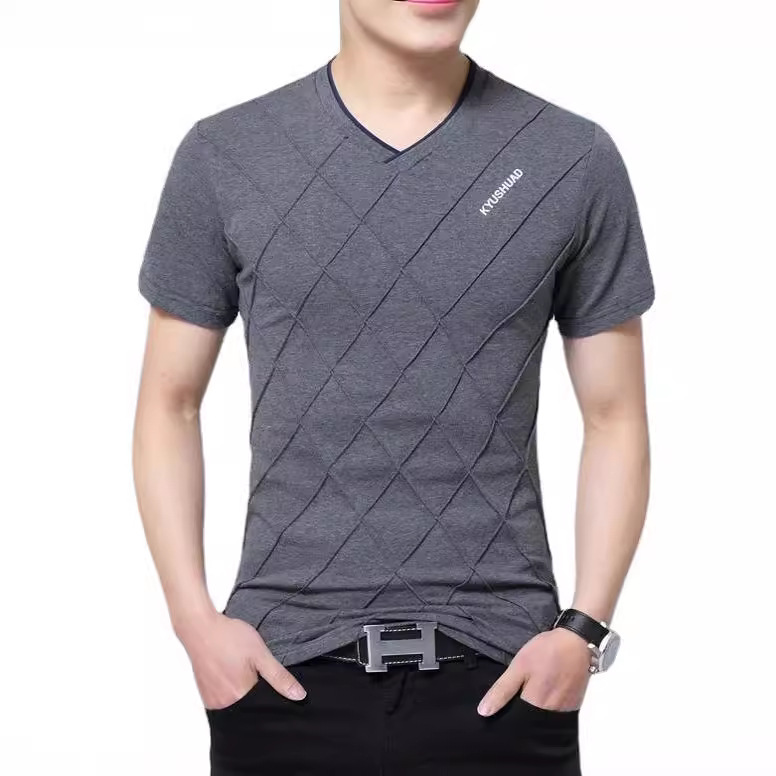 2024 summer new v-neck printed advertising shirt men's short-sleeved t-shirt korean style men's short-sleeved t-shirt