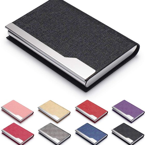PU leather advertising lettering business card case business exhibition gift stainless steel logo metal business card holder