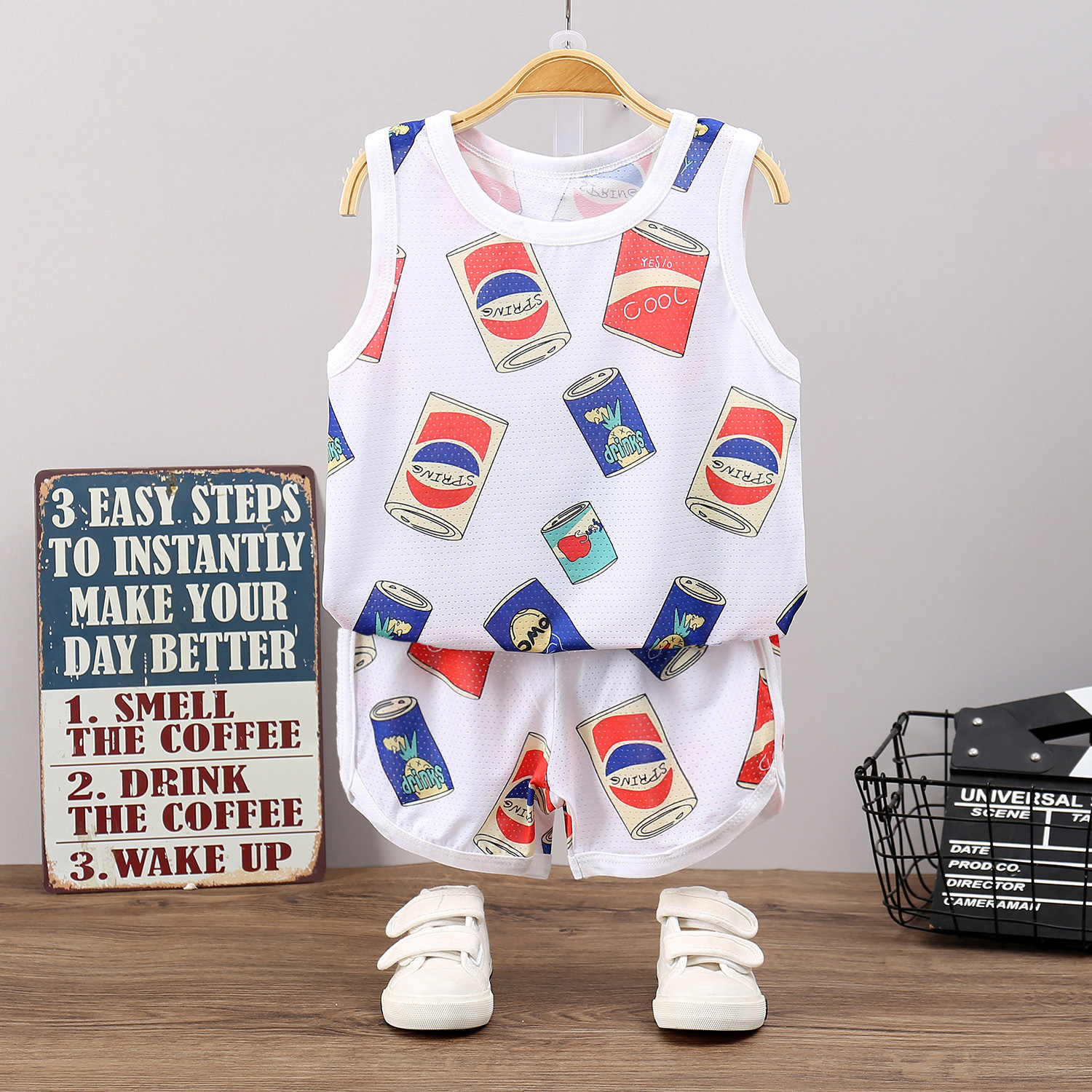 Children's summer sleeveless suit quick-drying clothes boys home clothes girls vest suit mesh Hollow children's clothing wholesale