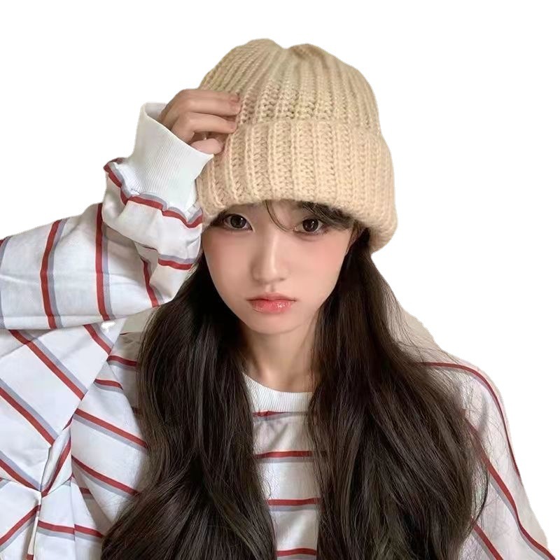 Hat pile hat autumn and winter knitted wool hat Korean Japanese style cold-proof big head circumference winter warm Men's knitted hat