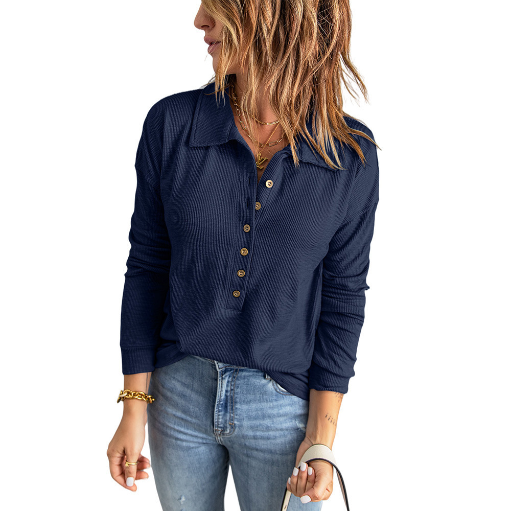 Amazon cross-border solid color sweater women's single-breasted lapel long sleeve loose casual bottoming top autumn and winter New