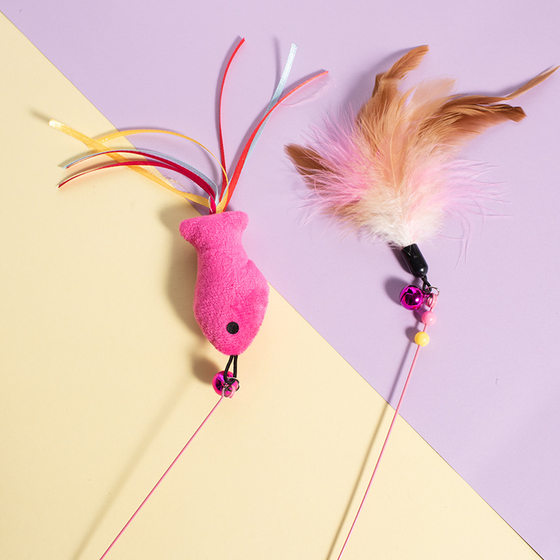 Steel wire feather cat stick cat toy fishing cat stick feather toy elastic cat stick cat pet toy wholesale