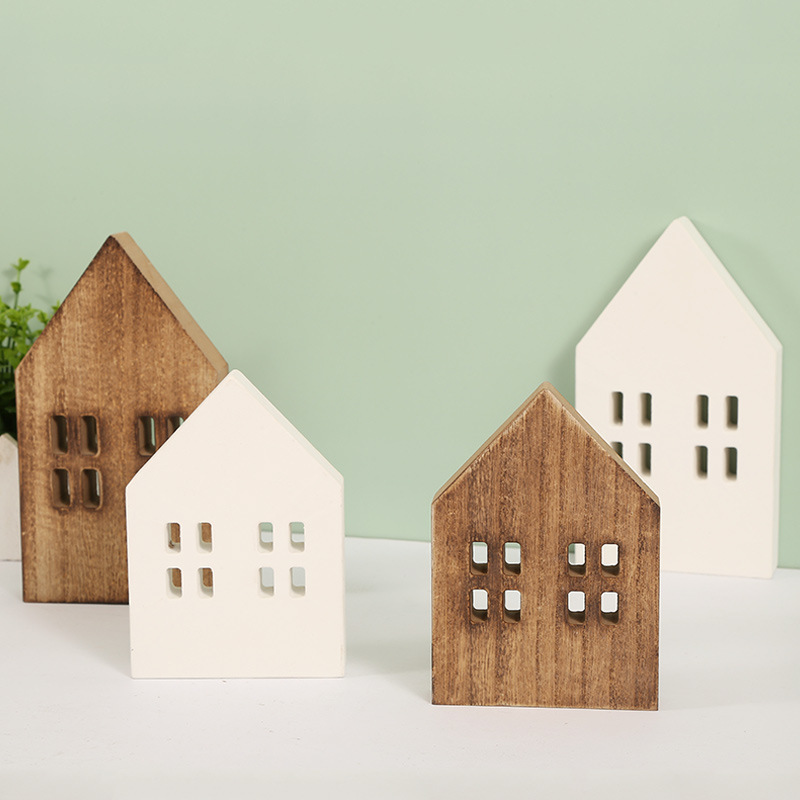 木製工芸品置物ホームデスクトップ木小屋北欧リビング装飾木製品ミニチュアins置物|undefined