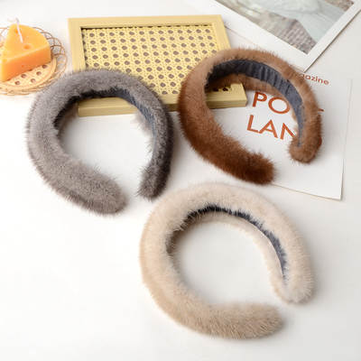 Korean Mink Hair Hoop Hair Belt Wide Edge Internet Popular Winter Fur Mink Hair Headwear Solid Color Headband