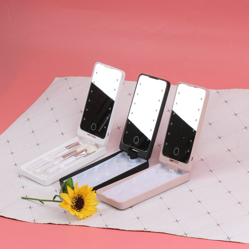 Led Makeup Mirror with Brush Foldable Rotating Beauty Makeup Dressing Mirror Light Storage Travel Makeup Mirror with Light Mirror