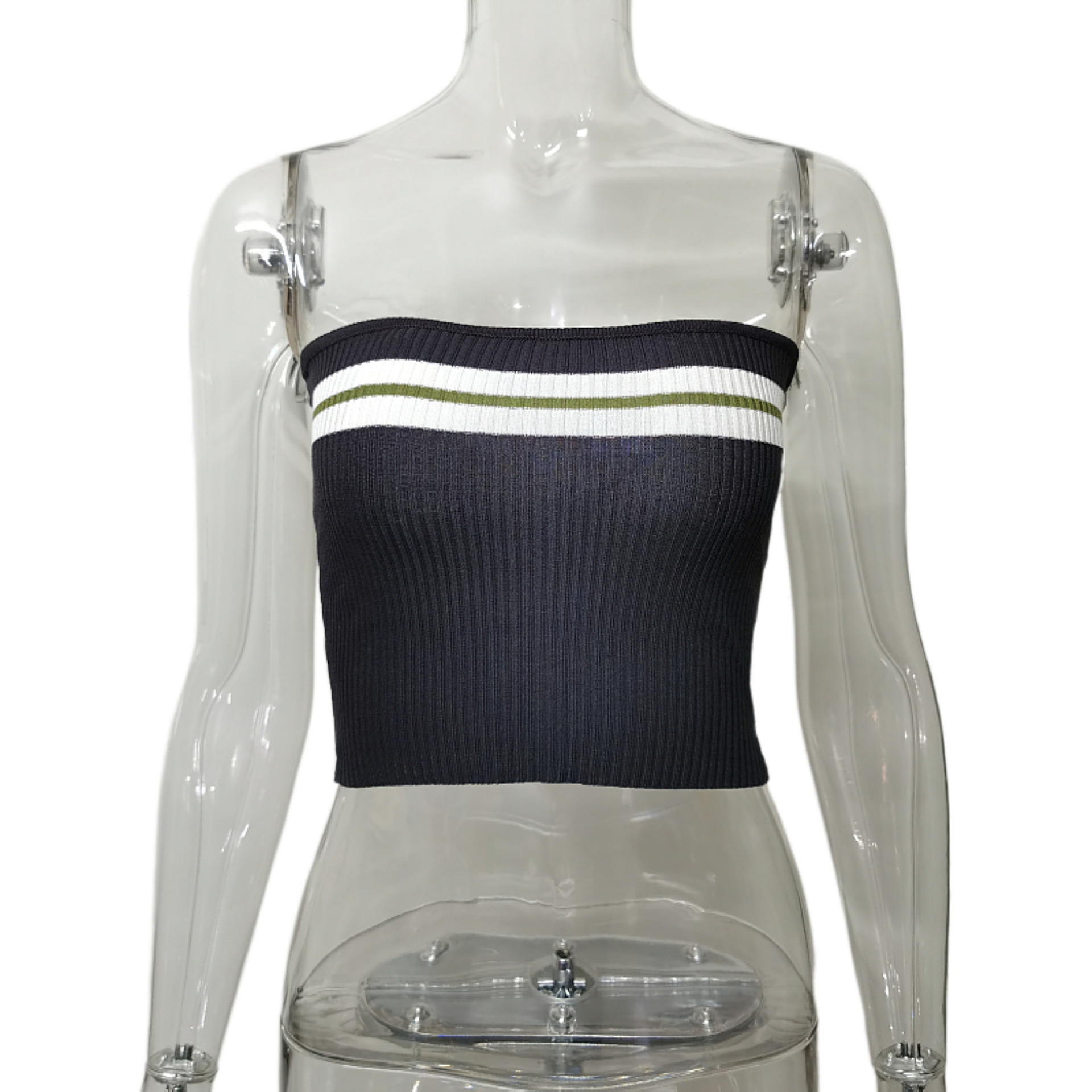 2023 Summer New ins Super Popular European and American Knitted Chest Wrap Top Women's Contrasting Color Striped Tube Top Hot Girl Tight Outer Wear