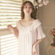 Nuo Sian Rhyme Modal Mesh Pajamas Women's Summer U-Collar Short-Sleeved Nightgown Princess Lace Court Style Home Clothes Women