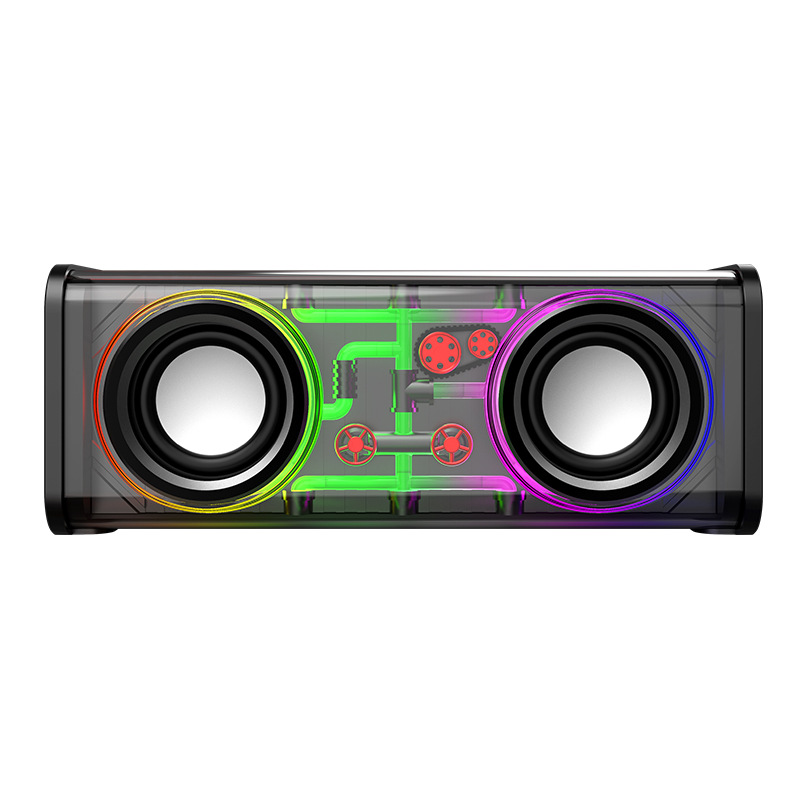 V8 Transparent Mecha Bluetooth Audio Mini Wireless Portable Subwoofer Card Car Speaker Desktop Small Steel Gun