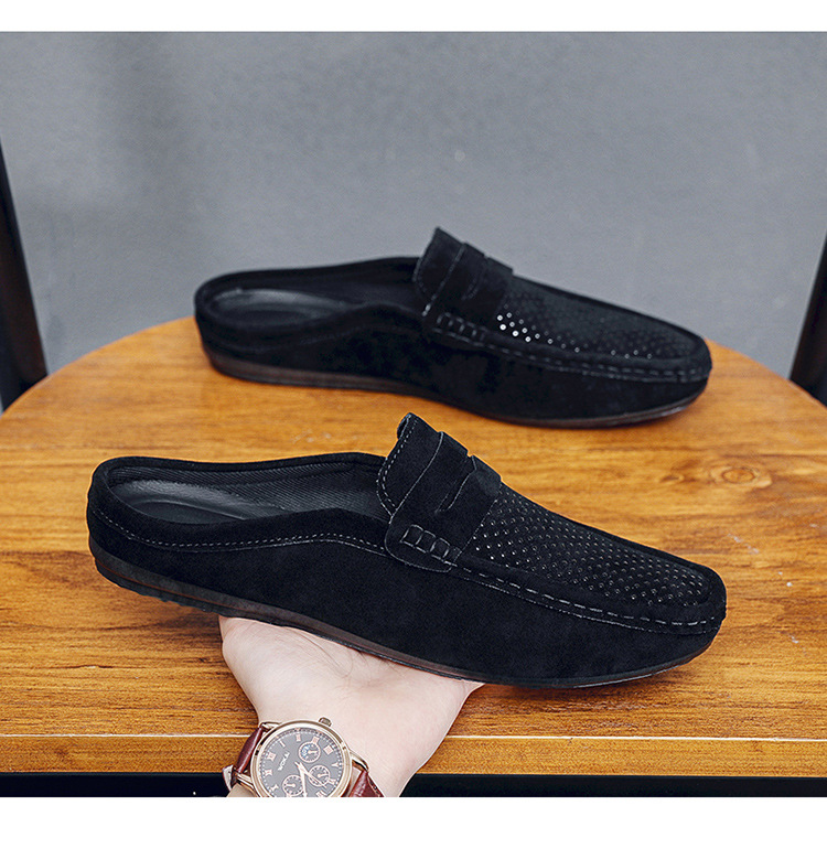 Men's loafers half support breathable closed toe slip-on loafers slip-on half slippers men's heel-free loafers men_voghion.com