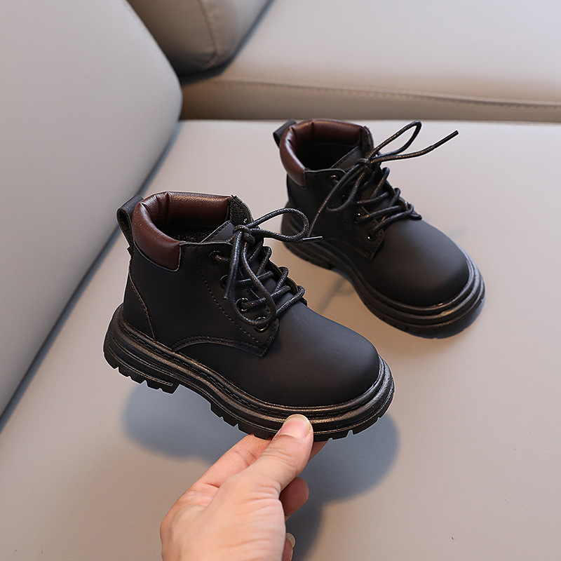 Children's Autumn and Winter Fashion British Ankle Boots Boys Lace-up Fashion Martin Boots Girls Soft Bottom Single Boots