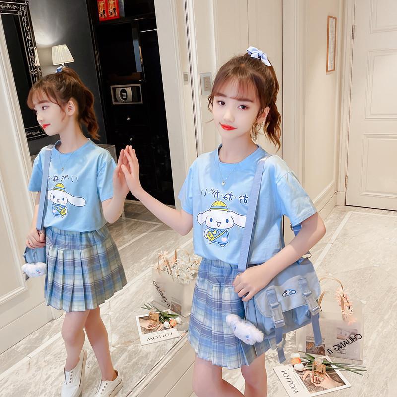 Girls pure cotton short-sleeved suit summer  new children's jk skirt summer suit big children T-shirt two-piece set