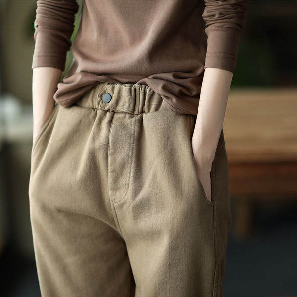 Spring, autumn and winter pure cotton fleece-lined thick harem pants women's new high waist slimming plus size chubby girl warm casual pants