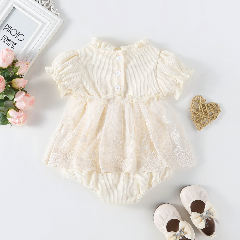 ins2024 Korean Style Children's Wear Summer Wear Baby Lace Long-Sleeved New Round Neck Stylike Skirt All-Match Outfit
