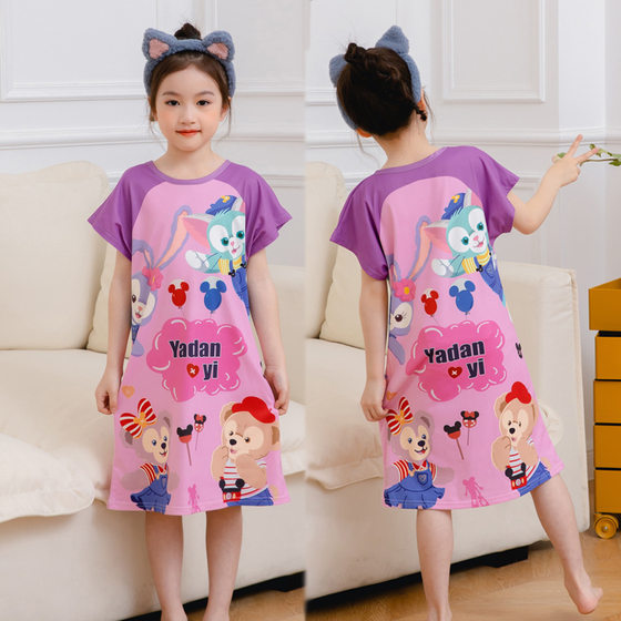 Children's nightdress girls' pajamas summer short-sleeved baby thin Korean style little girl cartoon middle and big children's home wear summer