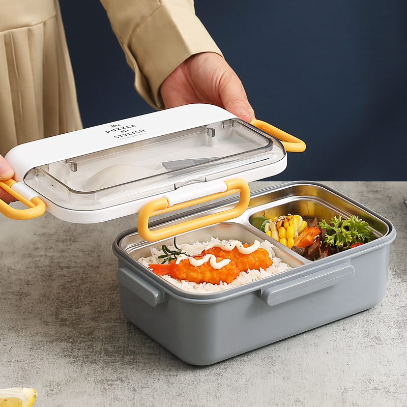 304 stainless steel lunch box student office worker with tableware water injection heating lunch box portable compartment lunch box