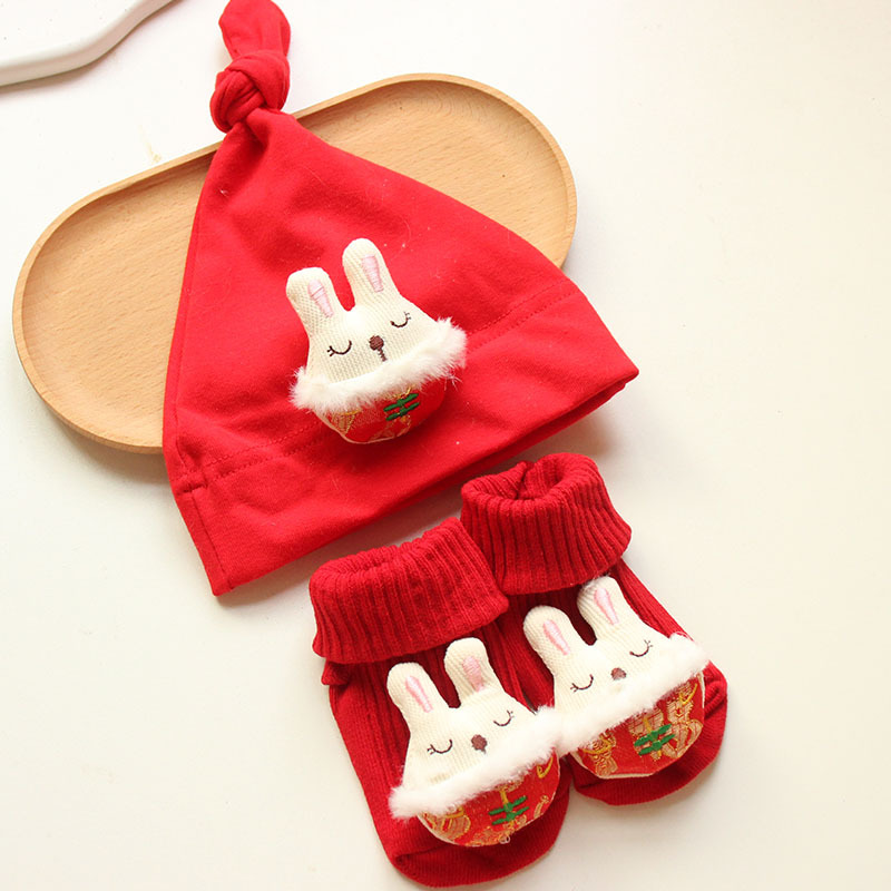 Red baby hat boys and girls infant 0-1 year old baby pullover cute festive Choko hat