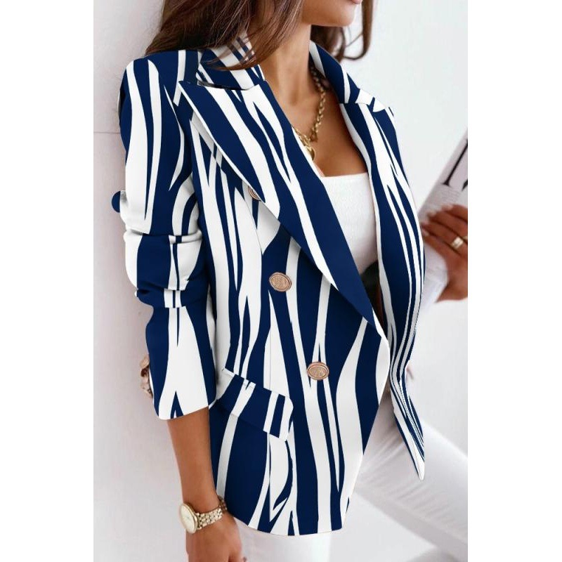  Independent Store AliExpress Autumn/Winter New Arrival Long Sleeve Double Breasted Fashion Print Suit Jacket Women's Outerwear