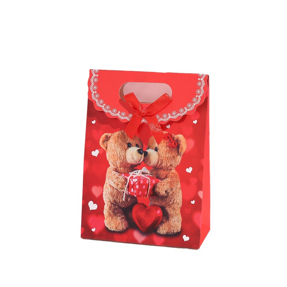 ins style Valentine's Day white cardboard gift bag puppet bear color printing couple anniversary gift white cardboard bag
