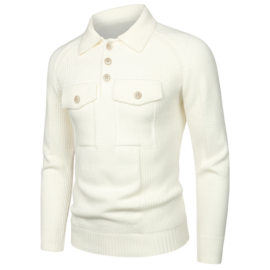 Autumn 2022 New Men's Pocket Decorative Lapel Workwear Knitwear Raglan Sleeve Slim Fit Sweater YM141