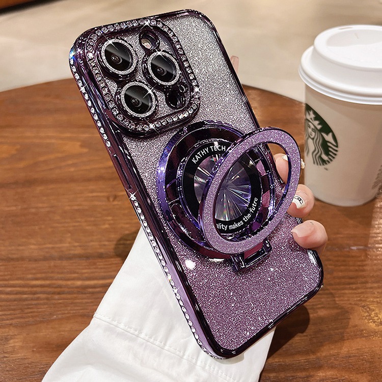 Electroplated rhinestone for Apple 16promax mobile phone case magnetic leakage standard bracket iphone14 anti-fall protective cover