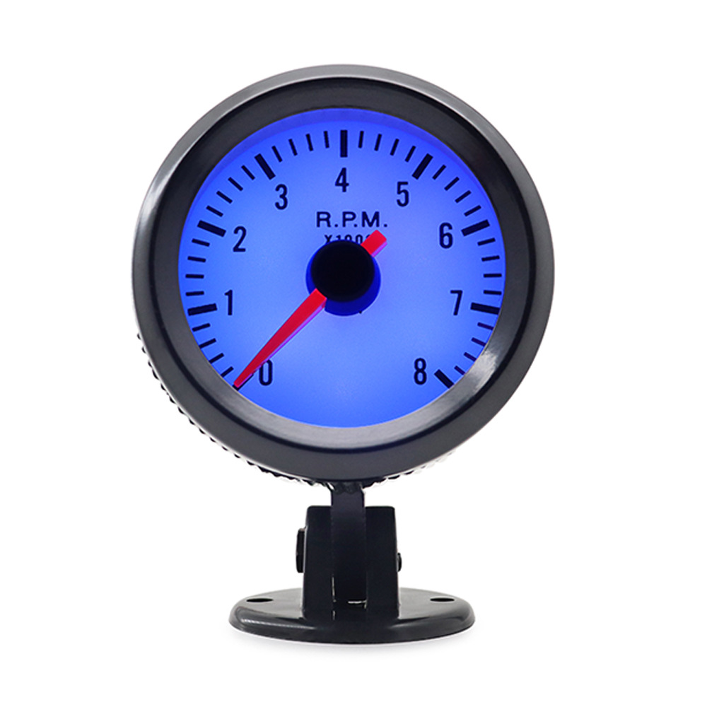Cross-border hot 2-inch 52mm blue light black circle car tachometer 0-8000rpm suitable for 1-8 cylinder