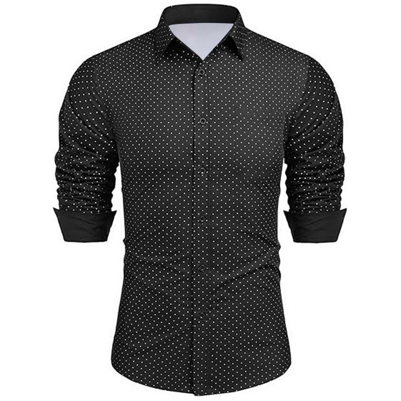 Men's Business shirt long sleeve slim fit shirt casual polka dot print button long sleeve shirt