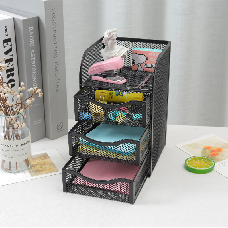 Metal compartment drawer storage box wholesale stationery sundries organizing box jewelry cosmetics desktop storage box