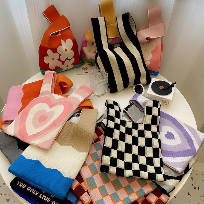 South Korea ins knitted bag girls' vest bag small square bag trendy knitted handbag crossbody bag