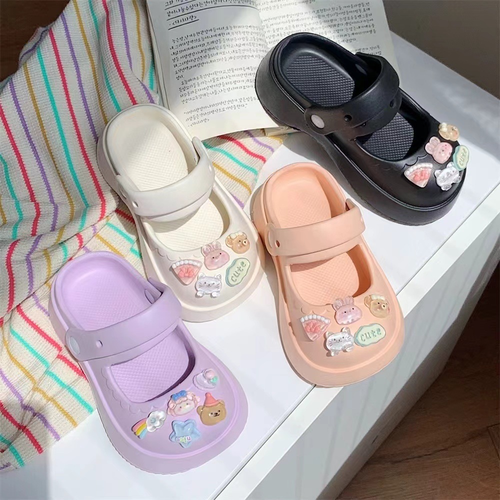 Mary Jane DIY children's slippers summer cute girls' hole shoes indoor and outdoor sandals parent-child closed toe sandals