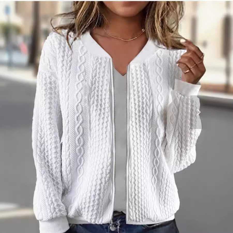 2023 European and American Foreign Trade Cross-border New Amazon wish Women's Jacket Jacquard Long Sleeve Casual Short Jacket