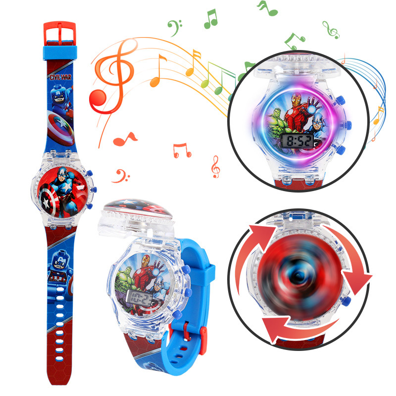 Ultraman rotating gyro children's music luminous watch Primary School student cartoon flip electronic watch baby gift