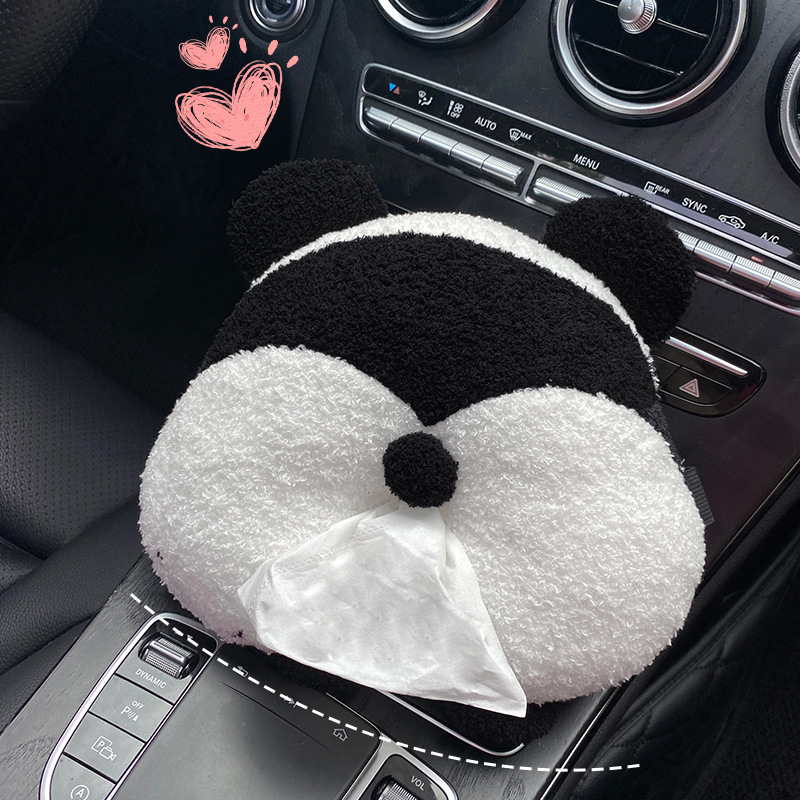 Panda car tissue box female cartoon cute armrest box tissue box car chair back hanging tissue bag